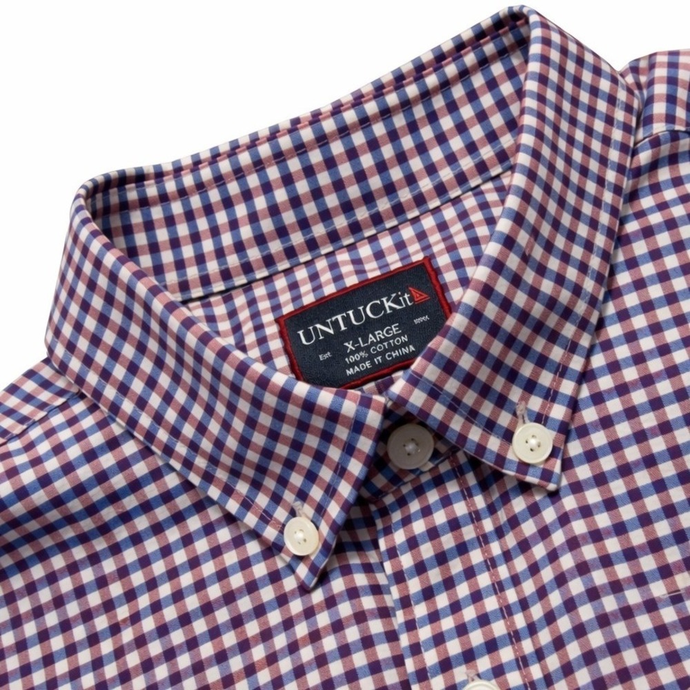 UNTUCKit Concord Shirt Men XL Red Blue Gingham Check Short Sleeve Button Down